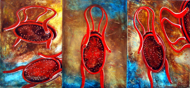 Schilderij getiteld "triptyque chaises ©…" door Billy Renoir, Origineel Kunstwerk, Acryl