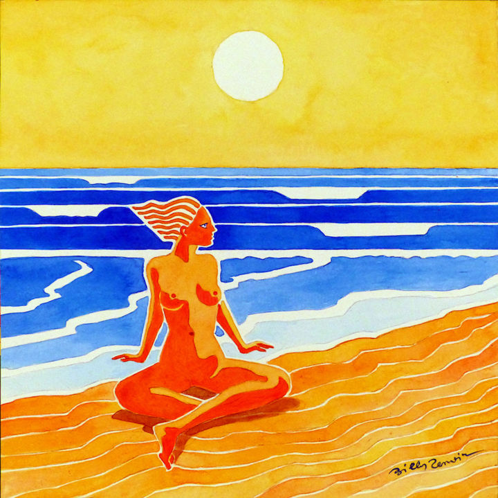 Pintura titulada "nue sur la plage ©" por Billy Renoir, Obra de arte original, Acrílico