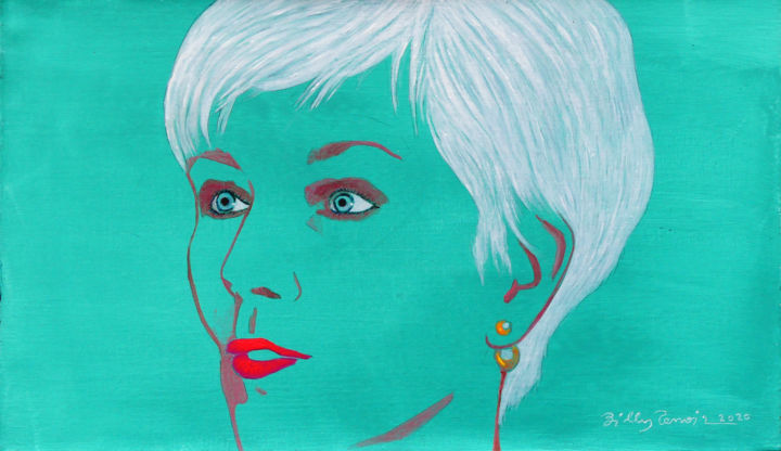 Malerei mit dem Titel "le visage vert ©" von Billy Renoir, Original-Kunstwerk, Acryl Auf Keilrahmen aus Holz montiert