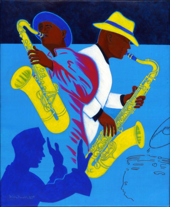 Painting titled "sax and sax et prof…" by Billy Renoir, Original Artwork, Acrylic
