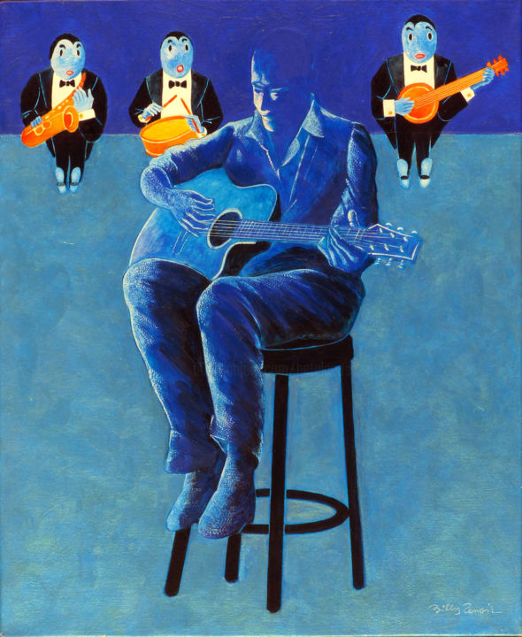 Painting titled "le songe du guitari…" by Billy Renoir, Original Artwork, Acrylic