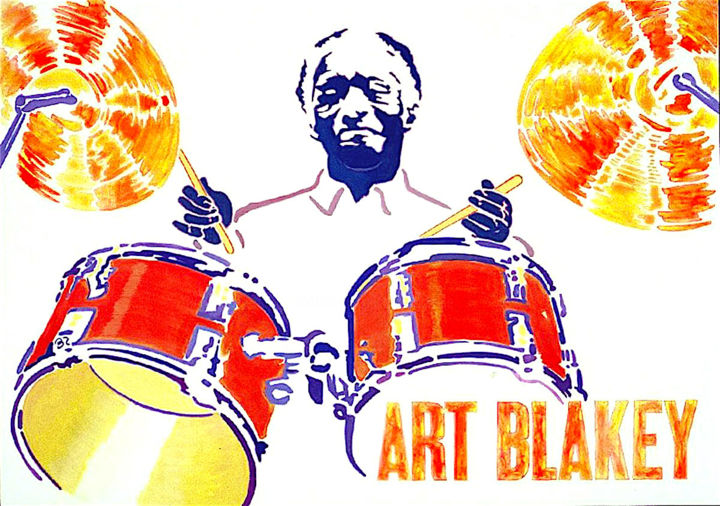 Pintura titulada "Art Blakey ©" por Billy Renoir, Obra de arte original, Acrílico