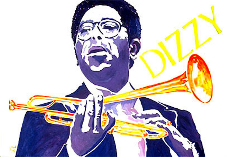 Malerei mit dem Titel "Dizzy Gillespie ©" von Billy Renoir, Original-Kunstwerk, Acryl