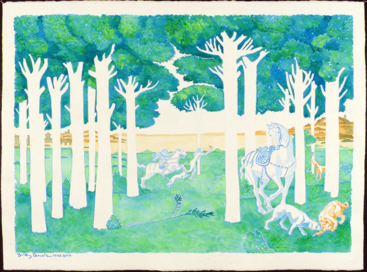 Malerei mit dem Titel "Emprunt à Botticell…" von Billy Renoir, Original-Kunstwerk, Aquarell