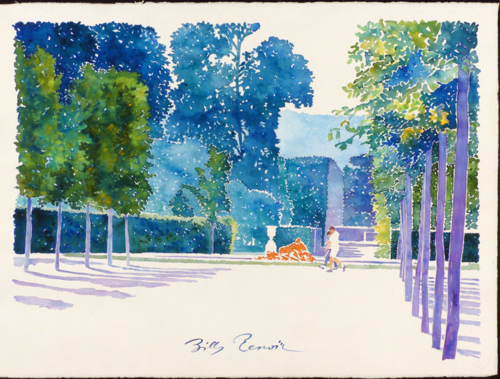 Painting titled "jardins du château…" by Billy Renoir, Original Artwork, Watercolor