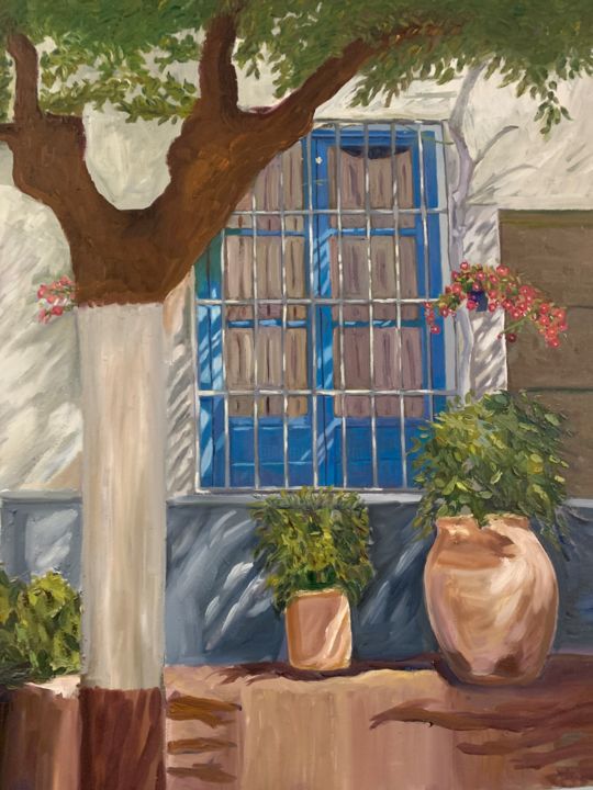 Painting titled "Lanjaron calle" by Dolores Fernández, Original Artwork, Oil