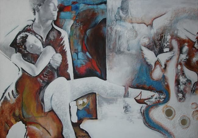 Schilderij getiteld "Leveza insustentável" door Elisabete Da'Silva, Origineel Kunstwerk, Olie