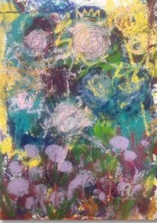Painting titled "My Messy Garden" by Betsey Ervin, Original Artwork, Acrylic
