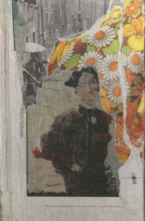 Collagen mit dem Titel "La dame aux marguer…" von Bettina Louis, Original-Kunstwerk