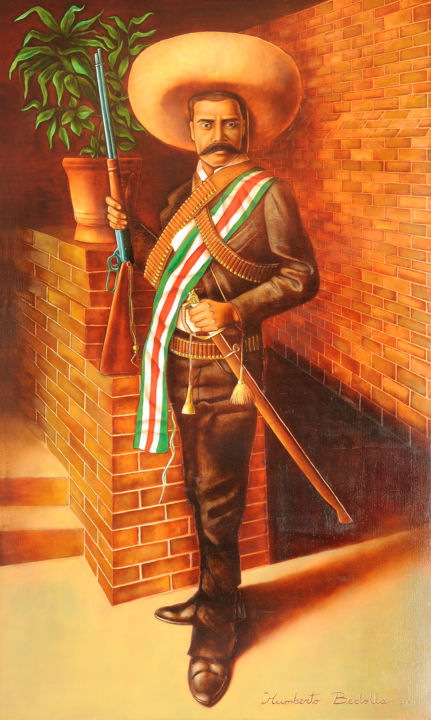 Painting titled "Emiliano Zapata" by Humberto Bedolla, Original Artwork, Oil Mounted on Wood Panel