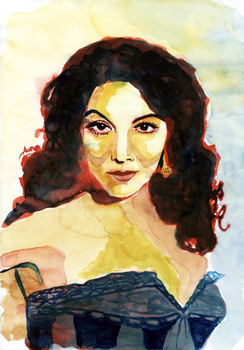 Pintura titulada "Maria Félix (La Doñ…" por Humberto Bedolla, Obra de arte original, Acuarela Montado en Otro panel rígido
