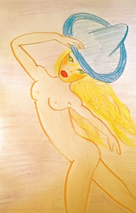 Painting titled "LE SOMBRERO BLEU" by Miouchka, Original Artwork