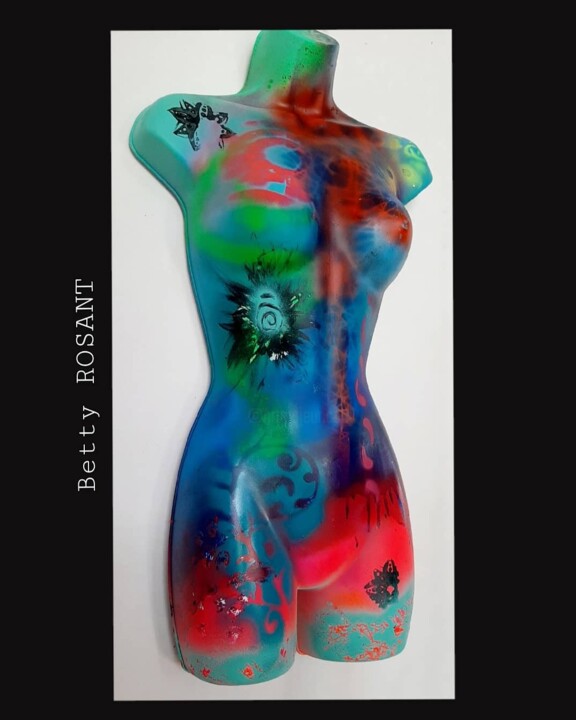 Design intitulée "Buste femme "Irréel…" par Betty Rosant, Œuvre d'art originale, Bombe aérosol