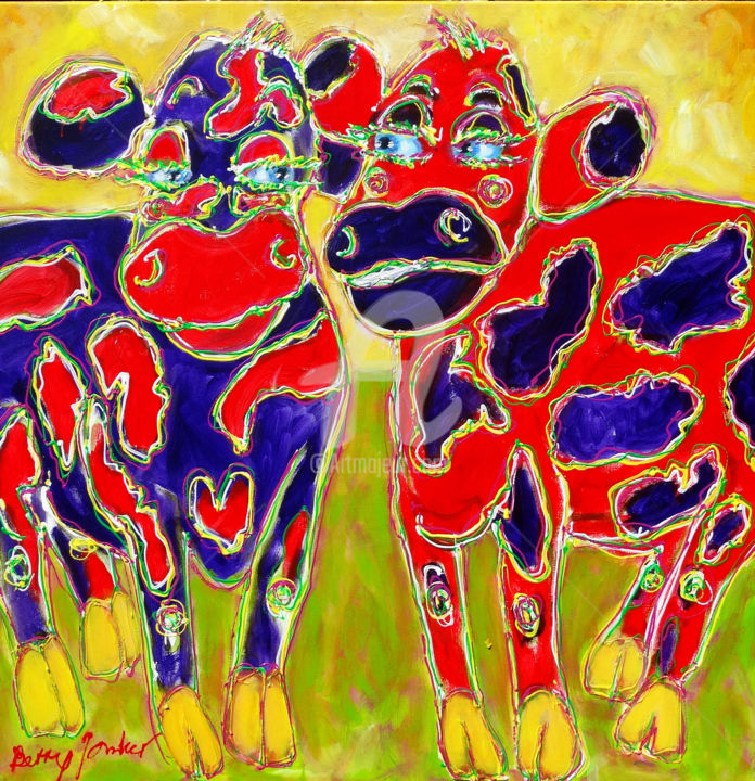 「Funny Cows」というタイトルの絵画 Betty Jonkerによって, オリジナルのアートワーク, アクリル