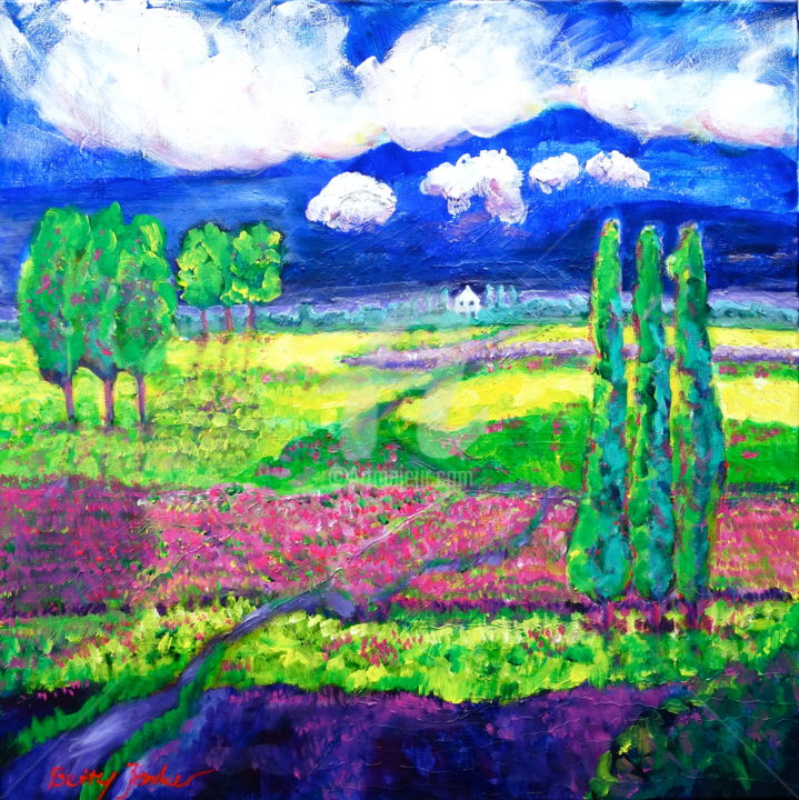 Painting titled "Flower Landscape" by Betty Jonker, Original Artwork, Acrylic
