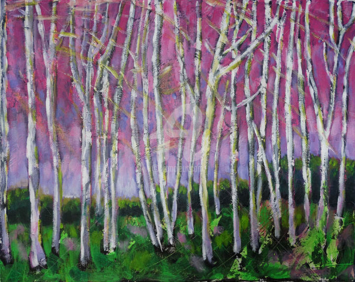 Peinture intitulée "birchtrees in spring" par Betty Jonker, Œuvre d'art originale, Acrylique
