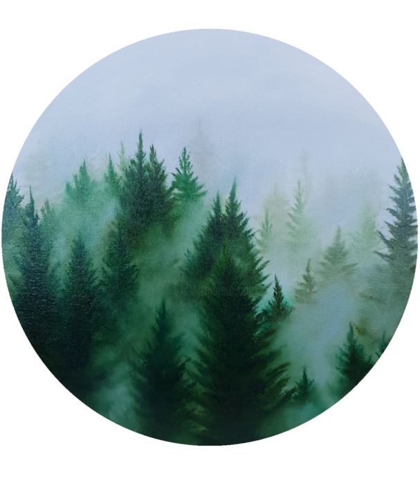 Painting titled "Туманный лес" by Aliona Bevziuk, Original Artwork, Oil