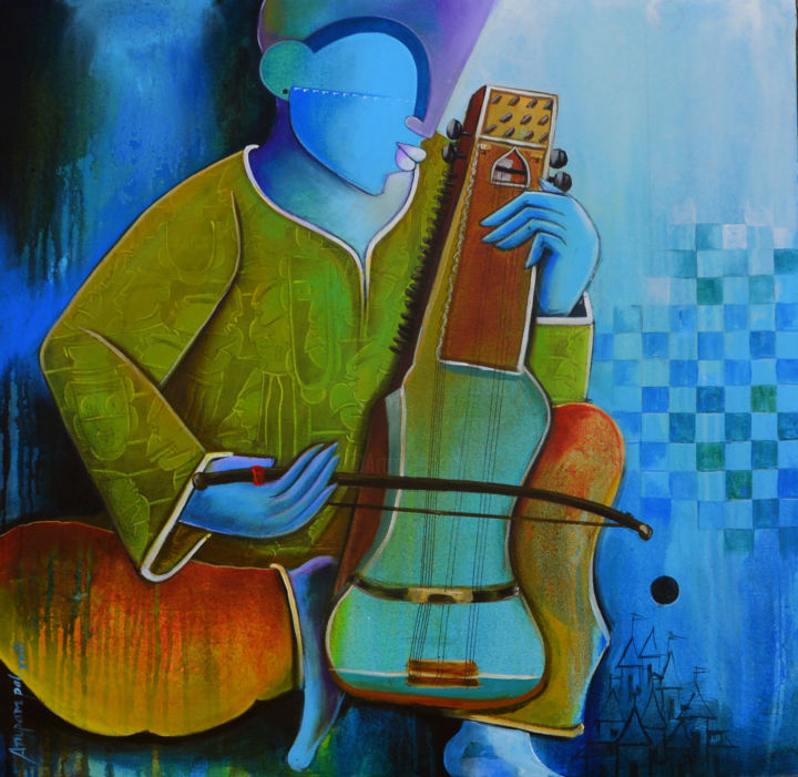Malerei mit dem Titel "musician" von Anupam  Pal, Original-Kunstwerk, Acryl