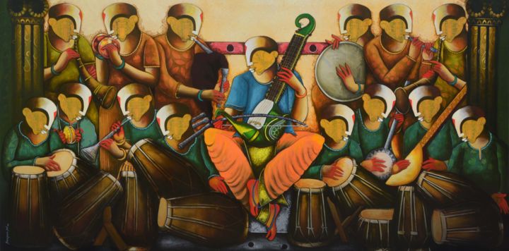 Malerei mit dem Titel "the musical band 10" von Anupam  Pal, Original-Kunstwerk, Acryl Auf Keilrahmen aus Holz montiert