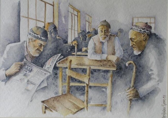 Schilderij getiteld "Yaşlılar" door Beytullah Şavkin, Origineel Kunstwerk