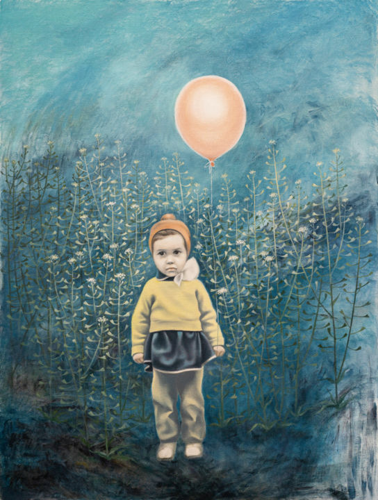 Painting titled "Child in the thicke…" by Natalia Bezpalchenko, Original Artwork, Oil Mounted on Wood Stretcher frame