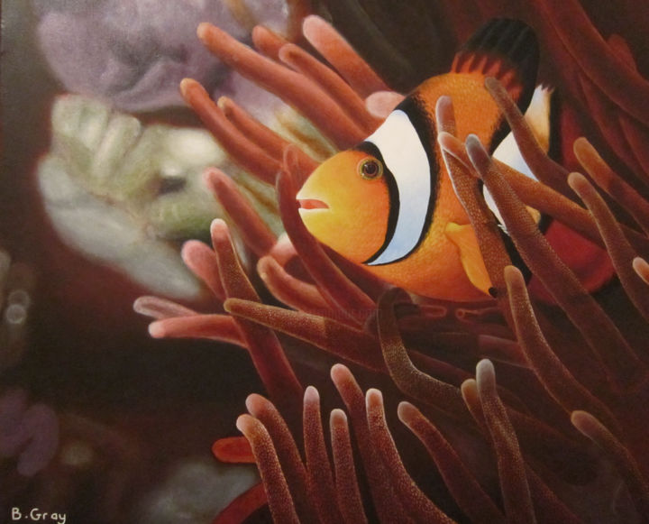 Schilderij getiteld "Clownfish Acrylic P…" door Barry Gray, Origineel Kunstwerk, Acryl