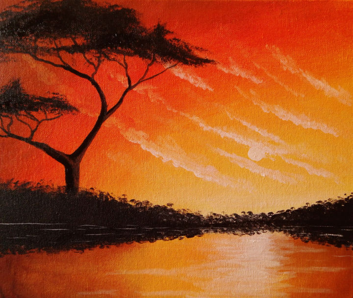 Painting titled "Sunset over the Lak…" by Barry Gray, Original Artwork, Acrylic