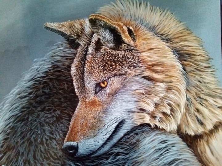 Schilderij getiteld "Wolf" door Barry Gray, Origineel Kunstwerk, Acryl