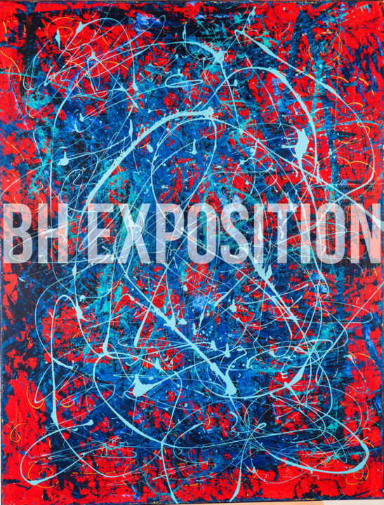 Peinture intitulée "Bleu Turquoise Rouge" par Bh, Œuvre d'art originale, Acrylique Monté sur Châssis en bois