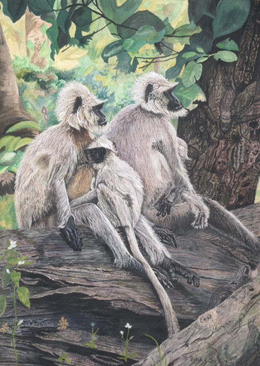 Painting titled "Jungly  Babes" by Bhagvati Nath, Original Artwork, Watercolor