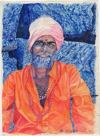 Painting titled "Blue Baba 1" by Bhagvati Nath, Original Artwork, Oil