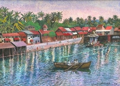 Pintura intitulada "Gokarna Lake    Ind…" por Bhagvati Nath, Obras de arte originais, Óleo