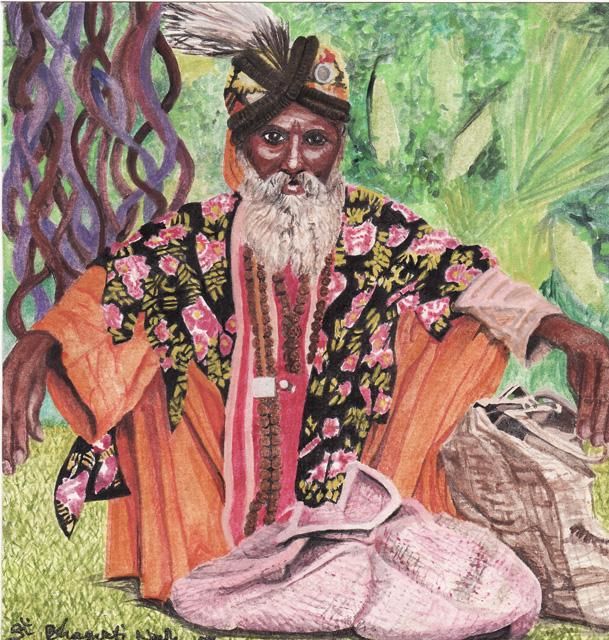 Peinture intitulée "Story Telling Baba" par Bhagvati Nath, Œuvre d'art originale, Huile