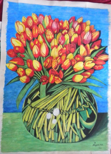 Painting titled "Tulips" by Bhagvati Nath, Original Artwork, Other