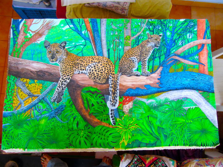 Painting titled "Two leopards in the…" by Bhagvati Nath, Original Artwork, Other