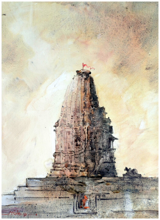 Painting titled "Gomdeshwar  God Shiv" by Milind Bhanji, Original Artwork, Watercolor