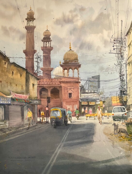 Картина под названием "Lanes of Bhopal 2" - Bhargavkumar Kulkarni, Подлинное произведение искусства, Акварель