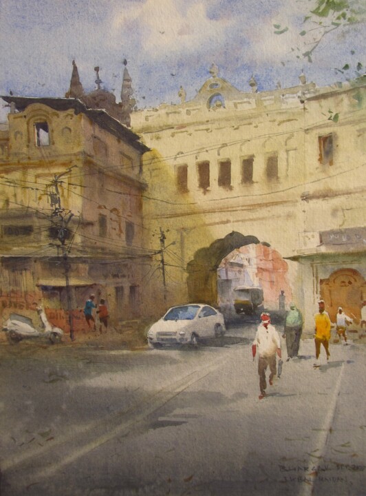 Malerei mit dem Titel "Bhopal Lanes" von Bhargavkumar Kulkarni, Original-Kunstwerk, Aquarell
