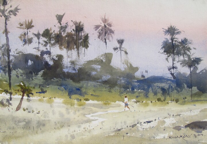 Painting titled "Peace of Rural life" by Bhargavkumar Kulkarni, Original Artwork, Watercolor
