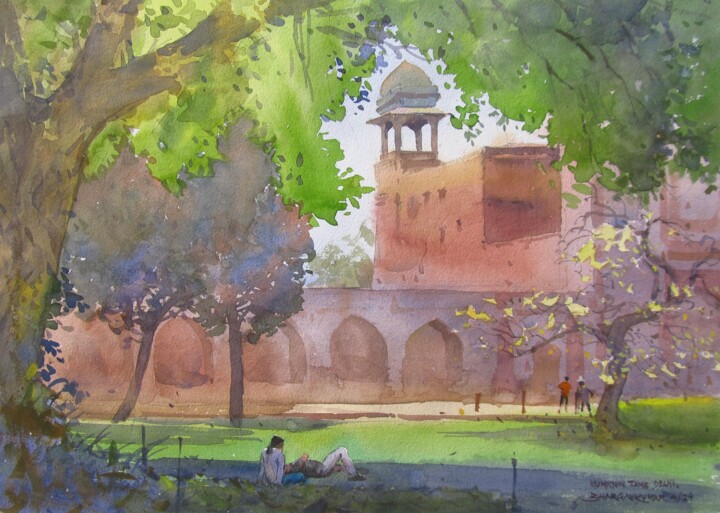 Malarstwo zatytułowany „Gardens of Royal De…” autorstwa Bhargavkumar Kulkarni, Oryginalna praca, Akwarela