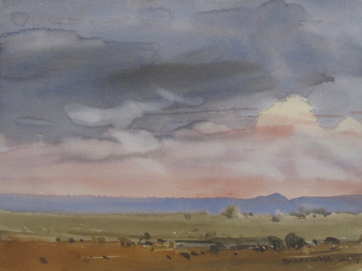 Painting titled "Horizon in my Mornd" by Bhargavkumar Kulkarni, Original Artwork, Watercolor