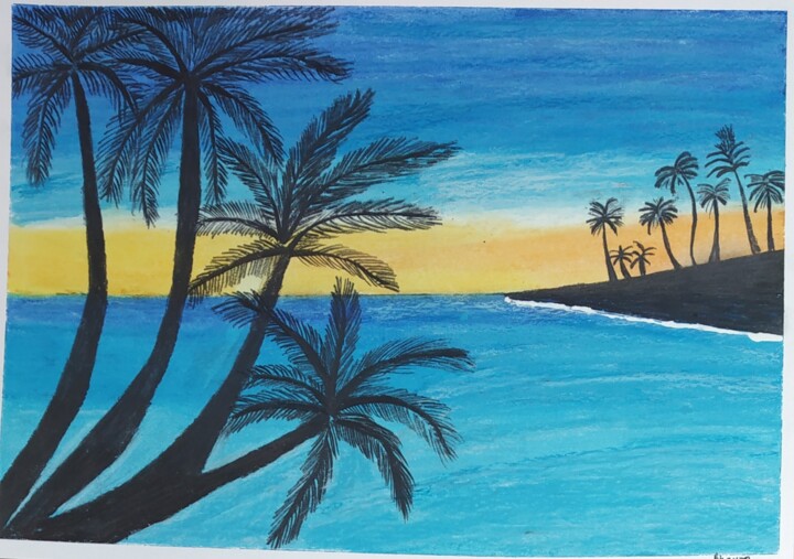Malerei mit dem Titel "A Sunset Landscape" von Bhavya Bathla, Original-Kunstwerk, Pastell