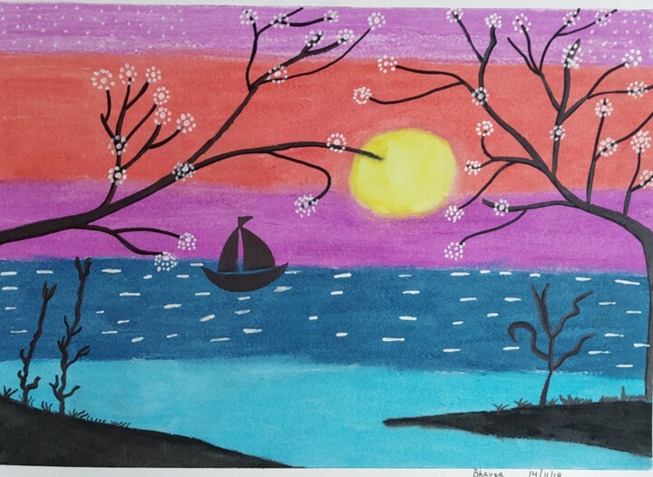 Картина под названием "Beautiful Sunset Wi…" - Bhavya Bathla, Подлинное произведение искусства, Пастель