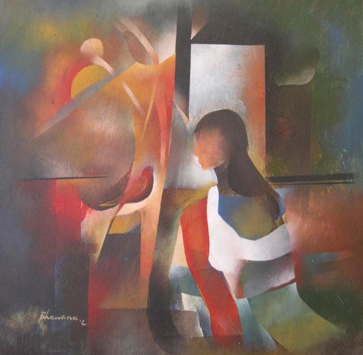 Malarstwo zatytułowany „Conversation A” autorstwa Bhawana Choudhary Chandra, Oryginalna praca, Olej
