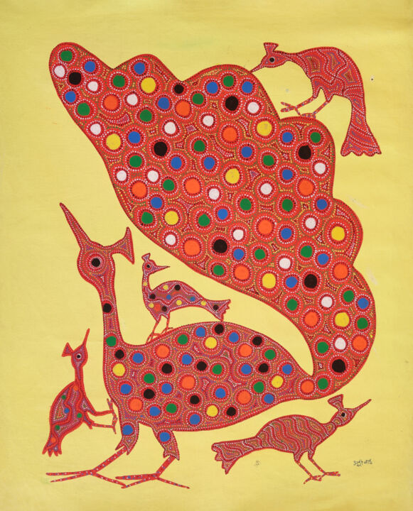 绘画 标题为“Peacock” 由Bhuri Bai, 原创艺术品, 丙烯