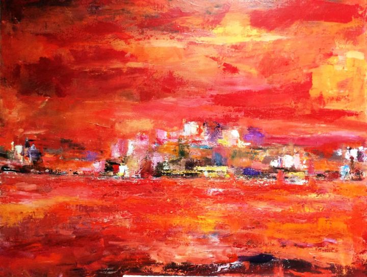 Pintura intitulada "Rode Zee" por Bianca De Vos, Obras de arte originais, Acrílico