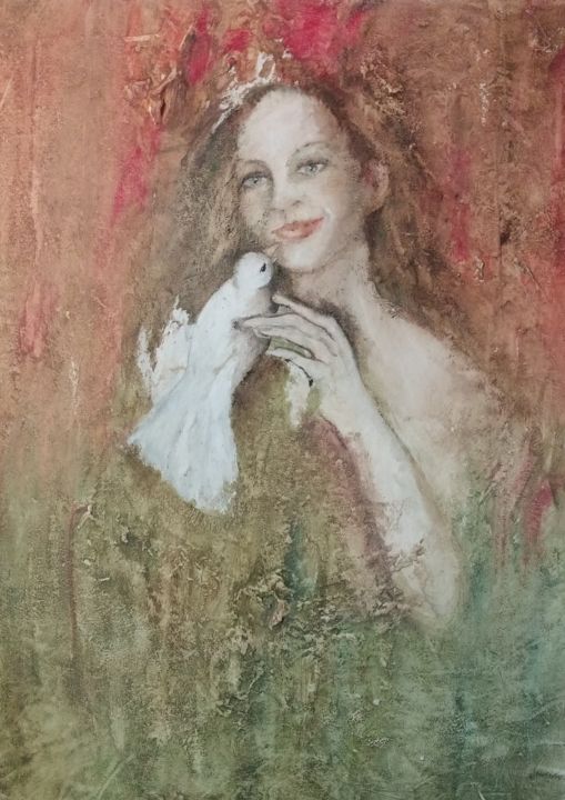 Painting titled "La Reine et l'oisea…" by Robert Blanchette, Original Artwork, Oil