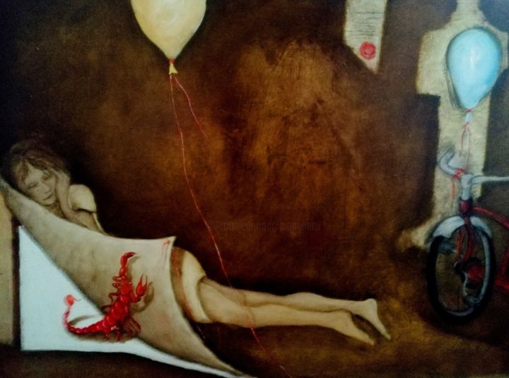 Peinture intitulée "La fête et le scorp…" par Robert Blanchette, Œuvre d'art originale, Huile
