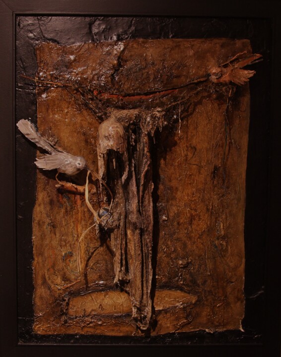 Pintura titulada "Une guenille entre…" por Robert Blanchette, Obra de arte original, Yeso Montado en Panel de madera