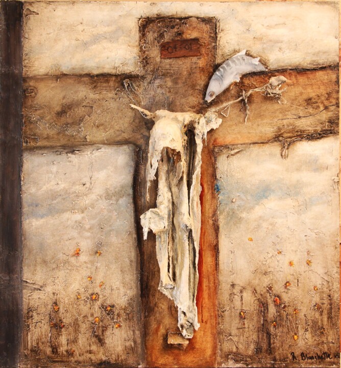 Pintura intitulada "Guenille En Forme D…" por Robert Blanchette, Obras de arte originais, Carvão Montado em Painel de madeira